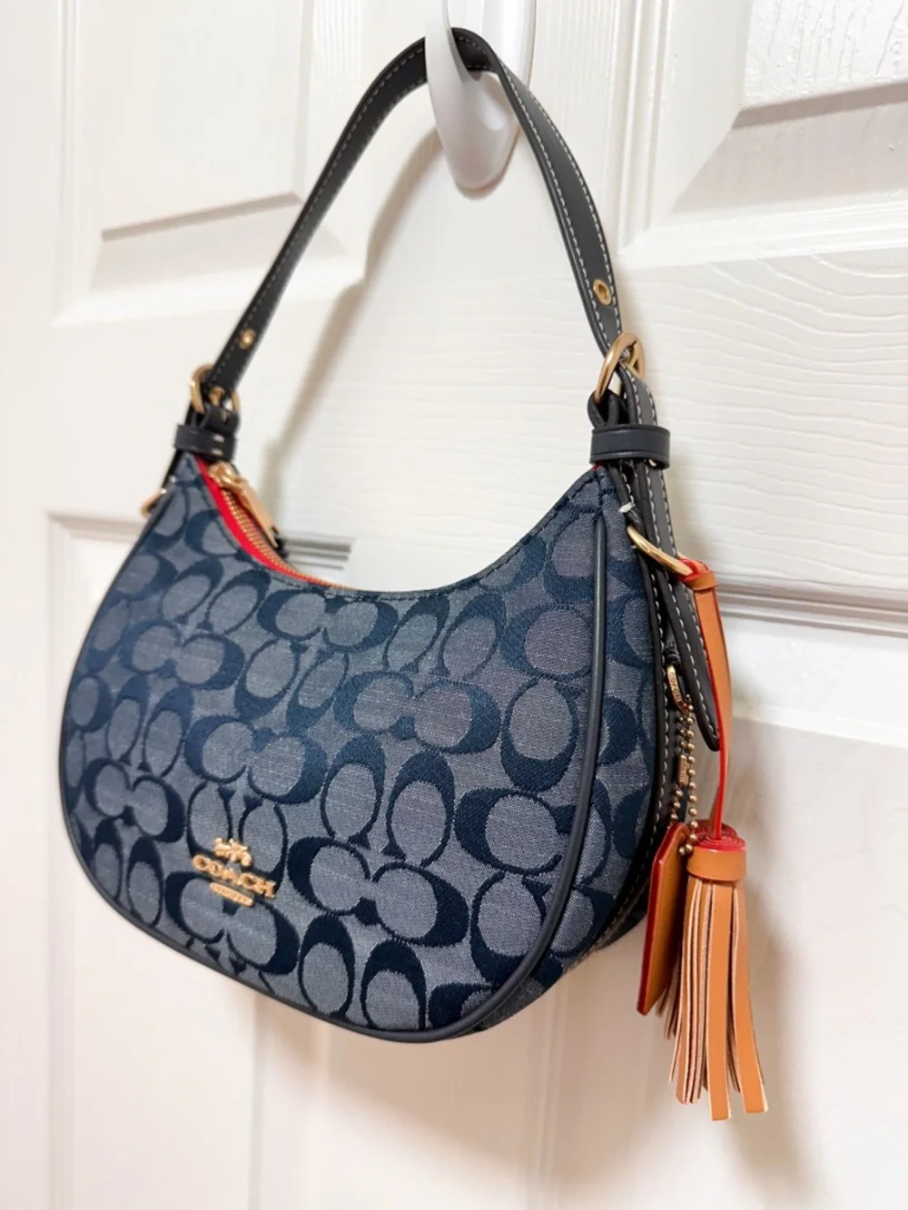 Coach Kleo Shoulder Bag Blue Signature Chambray Red‎ Lining